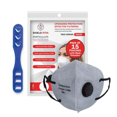 Shield Xtra N95 Anti Pollution Face Mask with Valve - Ear Loop 15's - Face Mask