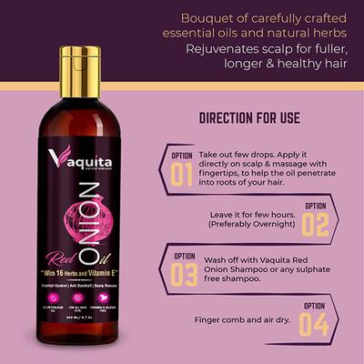 Vaquita Red Onion Oil with 16 Herbs and Vitamin E 200 ml - Hair Oils