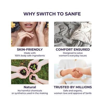 Sanfe Organic Sanitary Pads - Combo Pack (6 Day Pads + 6 Night Pads) - Sanitary Napkins