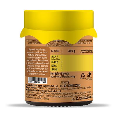 La Americana Gourmet Peanut Unsweetened Butter - Crunchy 350 gm - Nutritional Bars