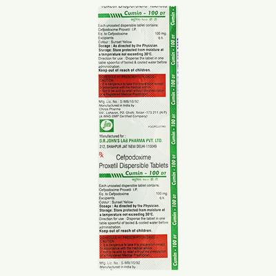 Cumin 100 DT Tablet 10's - Bacterial Infections-Cep