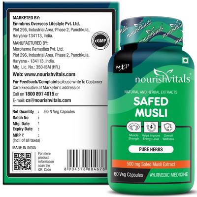 NourishVitals Safed Musli 500 mg Veg Capsule 60's - Herbal Dietary Supplement