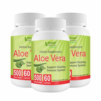 Bhumija Lifesciences Aloe Vera 500 mg Capsule (Pack of 3 x 60's) - Herbal Dietary Supplement