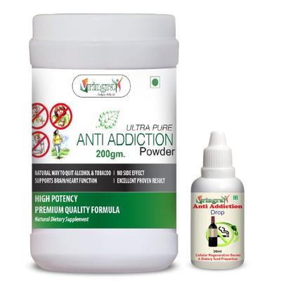 Vringra Ultra Pure Anti Addiction Powder 200 gm + Vringra Anti Addiction Drops 30 ml - Speciality Medicines