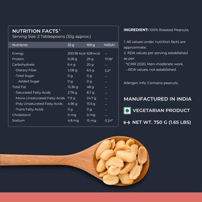 Nutrabay Foods All Natural Peanut Butter - Unsweetened, Crunchy 750 gm - Nutritional Bars