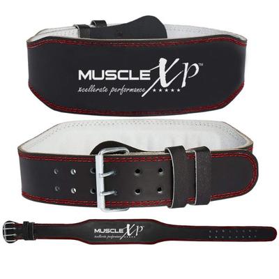 MuscleXP Leather Weight Lifting Gym Belt with Buckle Fitness Gym Back Support - Black (M) 1's - Workout Essentials