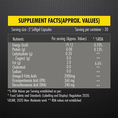 Dr. Morepen Muscle Food Omega 3 Fish Oil Softgel 60's - Omega Fish Oil Fatty Acids