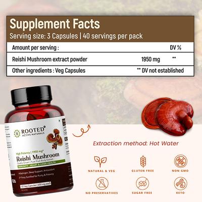 Rooted Active Naturals Reishi Mushroom Veg Capsule 120's - Pure Herbs