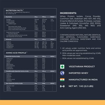 Nutrabay Gold Isolate Whey Protein Powder - Rich Chocolate Cream Flavour 1 kg - Whey Proteins
