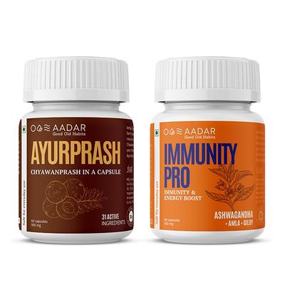 Aadar Immunity Booster Como Pack (Ayurprash 500 mg Capsule 60's + Immunity Pro 500 mg Capsule 60's) - Health Products