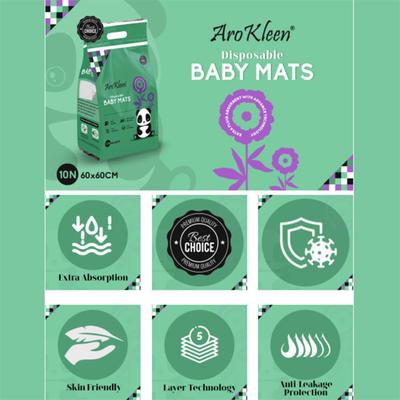 AroKleen Disposable Baby Mats (60 x 60 cm) (Pack of 12 x 10's) 1's - Baby Bedding