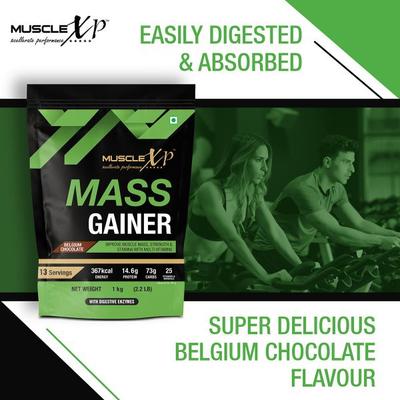 MuscleXP Mass Gainer with Multi Vitamin Powder - Belgium Chocolate 1 kg - Workout Essentials