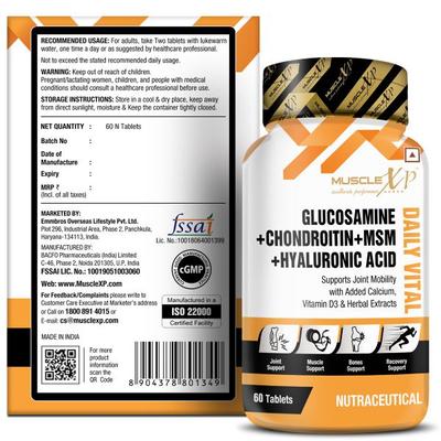 MuscleXP Glucosamine + Chondrotin + MSM + Hyaluronic Acid Daily Vital Tablet 60's - Amino Acids