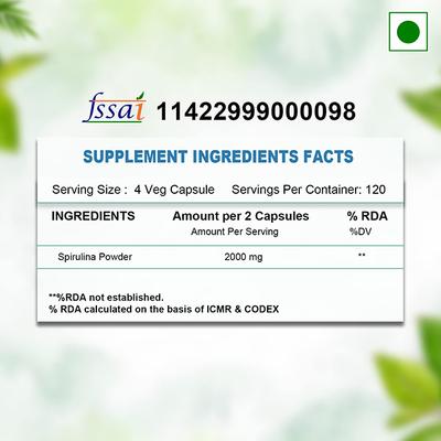 Health Veda Plant Based Spirulina 2000 mg Veg Capsule 120's - Multi-Vitamins
