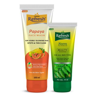 Torque Refresh Papaya Face Wash 100 ml + Neem Face Wash 50 ml (Combo Pack) 1's - Face Washes