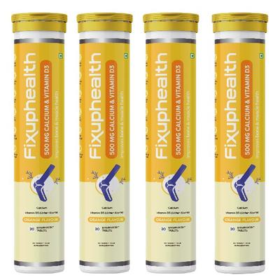 FixUpHealth Calcium and Vitamin D3 Effervescent Tablet - Orange Flavour (Pack of 4 x 20s) 1's - Calcium And Minerals