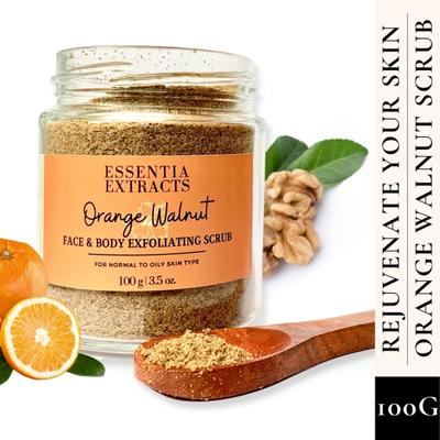 Essentia Extracts Face & Body Exfoliating Scrub - Orange Walnut 100 gm - Scrubs & Exfoliants