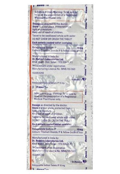 Razo 10mg Tablet 10'S - Ulcer/Reflux/Flatulence-Aaa