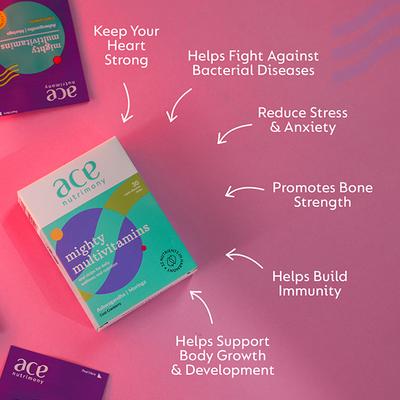 Ace Nutrimony Mighty Multiviatmins with Ashwgandha and Moringa Rapid Dissolve Strip - Cool Cranberry 30's - Multi-Vitamins