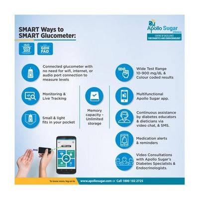 Apollo Sugar Smart Glucometer with Test Strips 25's - Blood Glucose Monitors/Strips
