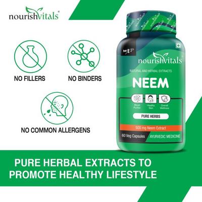 NourishVitals Neem 500 mg Veg Capsule 60's - Hair & Skin