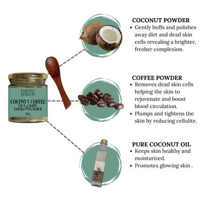 Essentia Extracts Face & Body Exfoliating Scrub - Coconut & Coffee 100 gm - Scrubs & Exfoliants