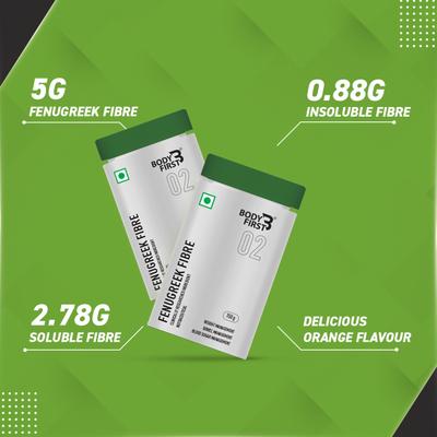 BodyFirst Fenugreek Fibre Powder - Orange Flavour 150 gm - Herbal Dietary Supplement