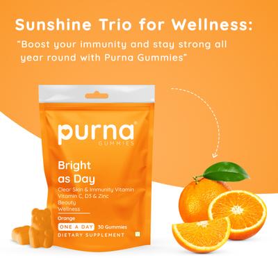 Purna Gummies Vitamin C Orange and Zinc for Adults and Kids, Immunity Boost, Skincare 30's - Vitamin C
