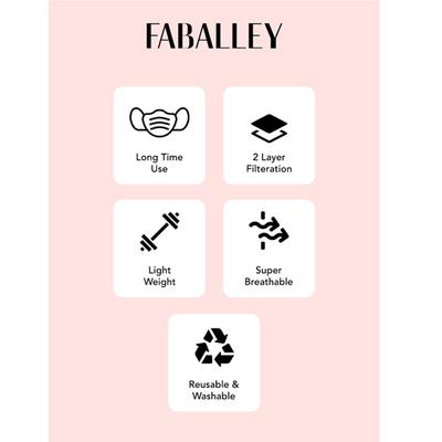 Faballey Contrasting 2 Ply Pleated Reusable Mask Set (2 Pcs) - Face Mask