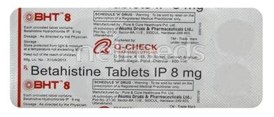 BHT 8mg Tablet 10'S - Vertigo-Ant