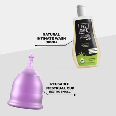 Pee Safe Natural Intimate Wash Liquid 105 ml + Menstrual Cup (XS) - Menstrual Cups