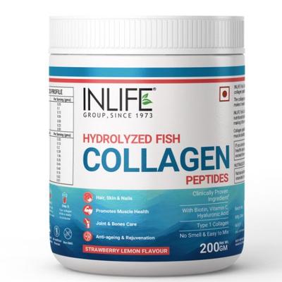 Inlife Hydrolyzed Fish Collagen Powder - Strawberry Lemon 200 g - Hair & Skin