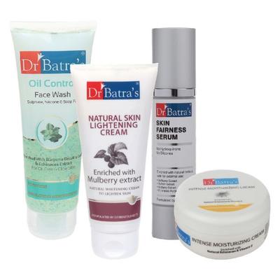 Dr Batra's Oil Control Face Wash 100 gm + Natural Skin Lightening Cream 100 gm + Skin Fairness Serum 50 gm + Intense Moisturizing Cream 100 gm - Personal Care (Ayush)