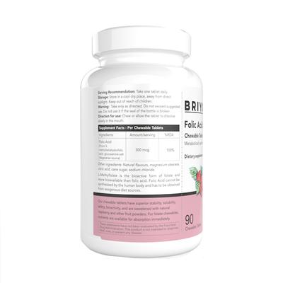 Briyo Folic Acid Chewable tablets - Natural Raspberry Flavor 90's - Multi-Vitamins