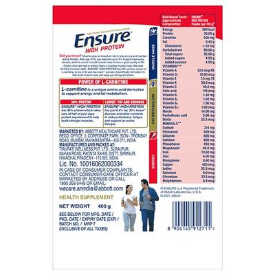 Ensure High Protein Nutrition Powder - Vanilla Flavour 400 gm (Refill Pack) - Daily Health Drinks