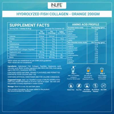Inlife Hydrolyzed Fish Collagen Powder - Orange 200 g - Hair & Skin