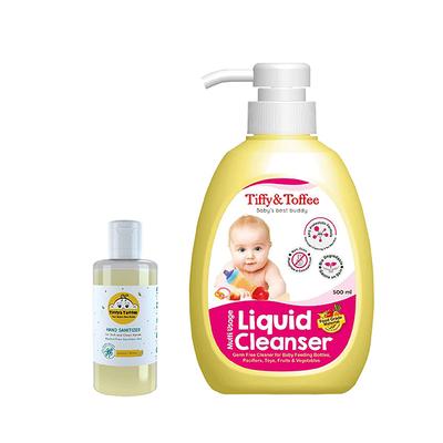 Tiffy & Toffee Multi Usage Baby Liquid Cleanser 500 ml + Non-Alcoholic Hand Sanitizer - Lemon 100 ml - Baby Skin Care