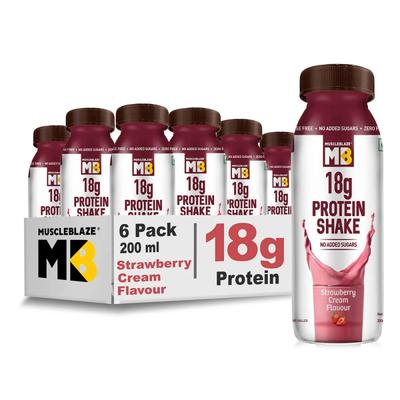 MuscleBlaze 18G Protein Shake - Strawberry Cream (Pack of 6 x 200 ml) 1's - Nutritional Supplement