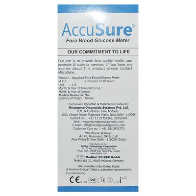 Accusure Fora Blood Glucose Monitor 1's - Blood Glucose Monitors/Strips