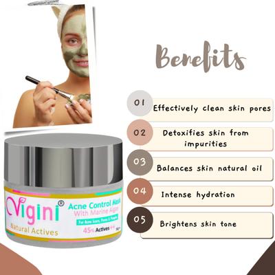 Vigini Natural Actives Foaming Face Toning Cleanser 150 ml + Acne Control Mask - Marine Algae 50 gm - Face Wash & Cleansers