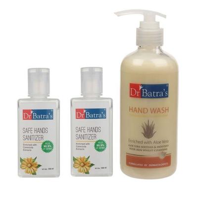 Dr Batra's Safe Hand Sanitizer (Pack of 2 x 100 ml) + Hand Wash - Aloevera 300 ml - Hand Sanitizer