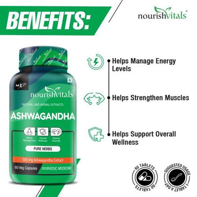 NourishVitals Ashwagandha 500 mg Veg Capsule 60's - Sexual Care