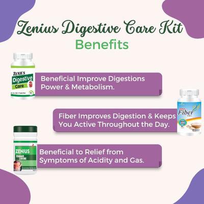 Zenius Digestive Care Capsule 60's + Stomach 3 in One Powder 100 gm + Fiber 800 mg Tablet 60's 1's - Digestive Care