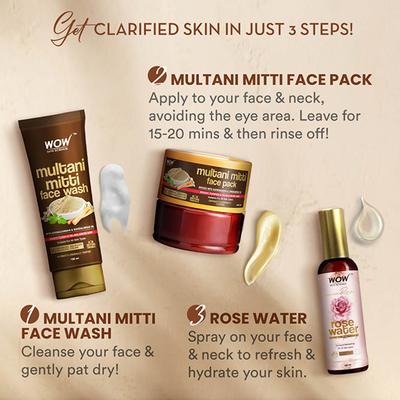 WOW Skin Science Multani Mitti Kit with Rose Water 250 ml - Scrubs & Exfoliants