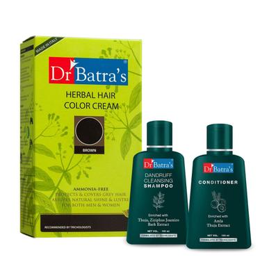 Dr Batra's Dandruff Cleansing Shampoo 100 ml + Herbal Hair Color Cream - Brown 120 gm + Conditioner 100 ml - Hair Treatment