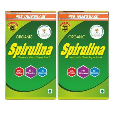 Sunova Organic Spirulina 500 mg Veg Capsule (Pack of 2 x 60's) 1's - Speciality Medicines