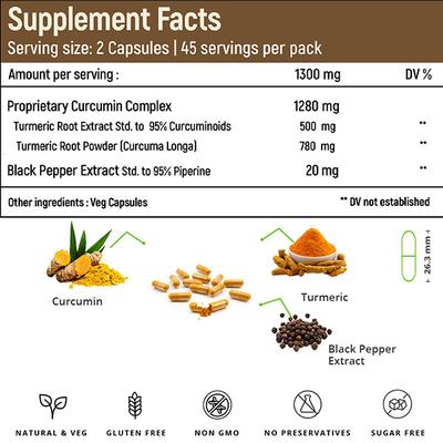 Rooted Active Naturals Turmeric Curcumin Veg Capsule 90's - Pure Herbs