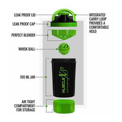 MuscleXP Power XP Gym Shaker - Black & Green 700 ml - Workout Essentials