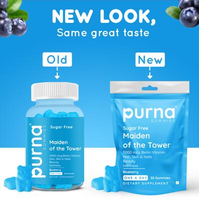 Purna Gummies Sugar Free Biotin Blueberry Flavour Gummy for Hair, Nails and Skin, 1 Daily 30's - Hair & Skin