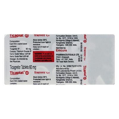 TICAPLAT 60 Tablet 10's - Blood Clot-Ant